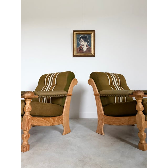 Henning Kjærnulf Danish Oak Lounge Chairs Original Wool Upholstery For Sale - Image 11 of 18