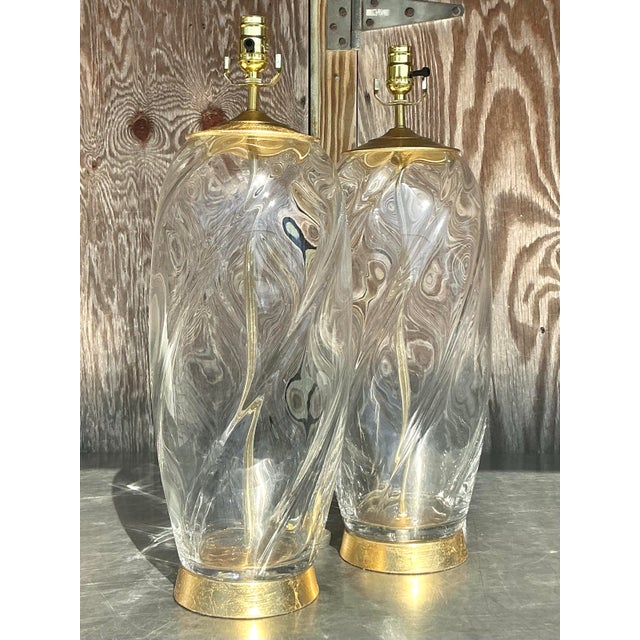 Late 20th Century Vintage Boho Glass Swirl Lamps - a Pair For Sale - Image 5 of 11