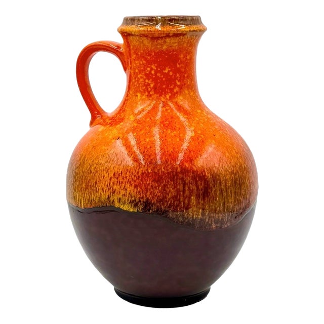 Orange Ceramic Ball Vase with Handle from Jasba, 1970s For Sale
