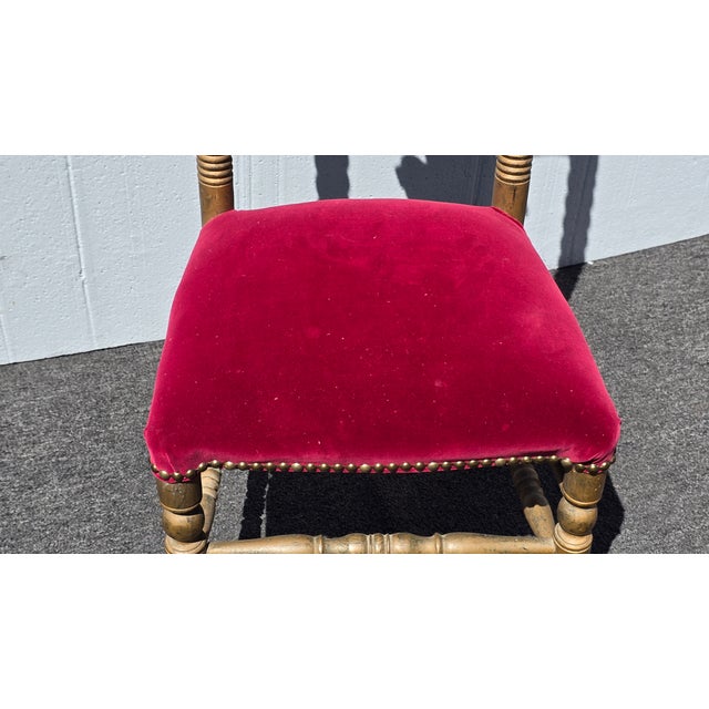 Vintage Gold Italian Rococo Red Velvet Bobbin Side Chair ~ Hollywood Regency For Sale - Image 11 of 14