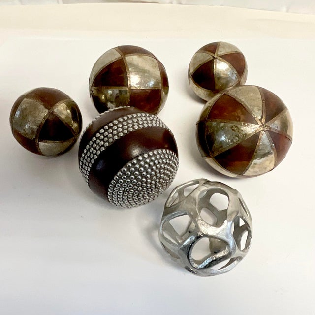 Wood 1980s Vintage Boho Chic Arts & Crafts Decorative Balls, Wood and Metal - Set of 6 For Sale - Image 7 of 11