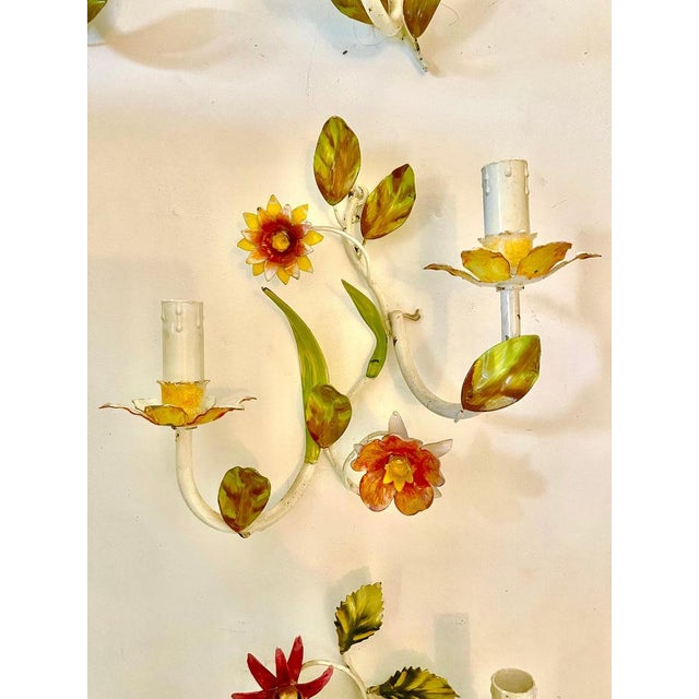 Hollywood Regency Floral Wall Lights in Metal, 1960s, Set of 6 For Sale - Image 3 of 10