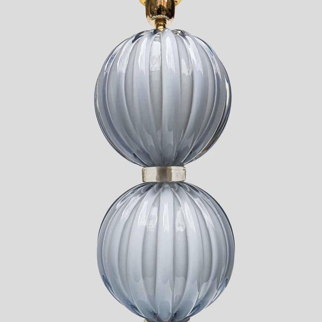 Blue Light Pale Blue-Grey Blown Murano Glass Table Lamps, 1980s, Set of 2 For Sale - Image 8 of 12