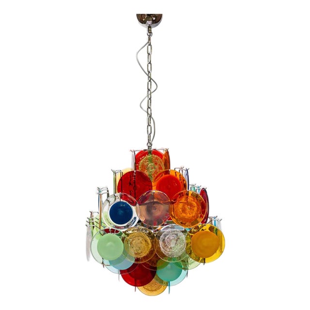 Pulegoso and Sommerso Glass Disc Chandelier from Vistosi, 1980s For Sale
