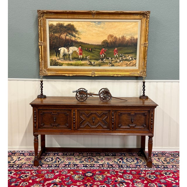 Antique English Jacobean Console Buffet Sideboard Sofa Table Oak c.1930s For Sale - Image 12 of 17