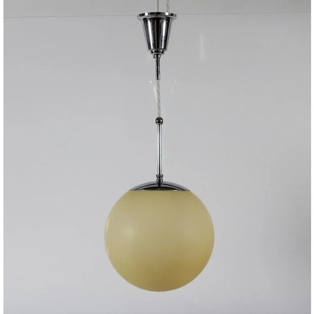 Silver Art Deco Ball-Shaped Pendant in Light Yellow Shade + Chrome, Denmark, 1930s For Sale - Image 8 of 8