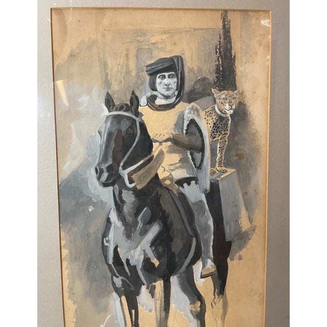 Realism 1940s Original Equestrian Horse With Cheetah Black and White Acrylic Painting For Sale - Image 3 of 12
