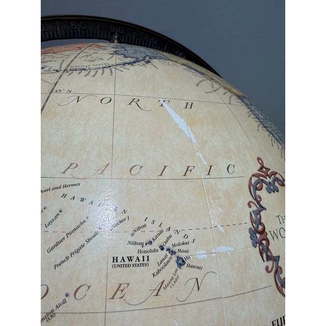 Tan Eureka Masterpiece Collection Vintage World Globe on Iron Stand by George F. Cram Co. For Sale - Image 8 of 9