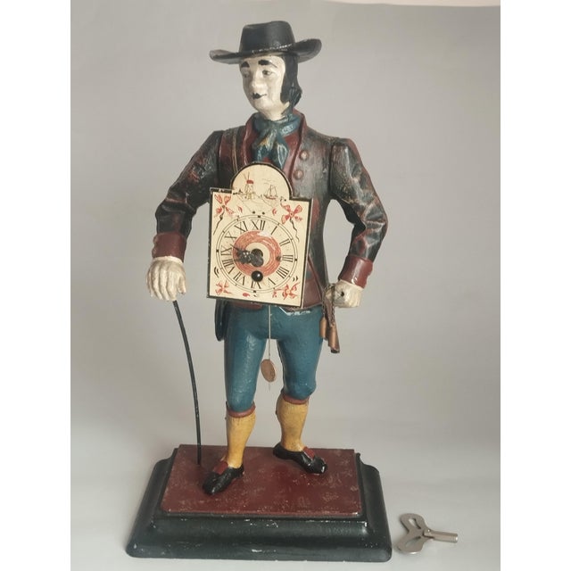 Vintage Black Forest Iron Figure Clock by Jve Oswald, Germany, 1950s For Sale - Image 9 of 9