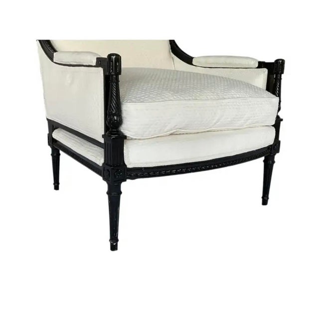 Off-white French Louis XVI Marquis Bergère À La Reine Salon Armchairs, a Pair For Sale - Image 8 of 13