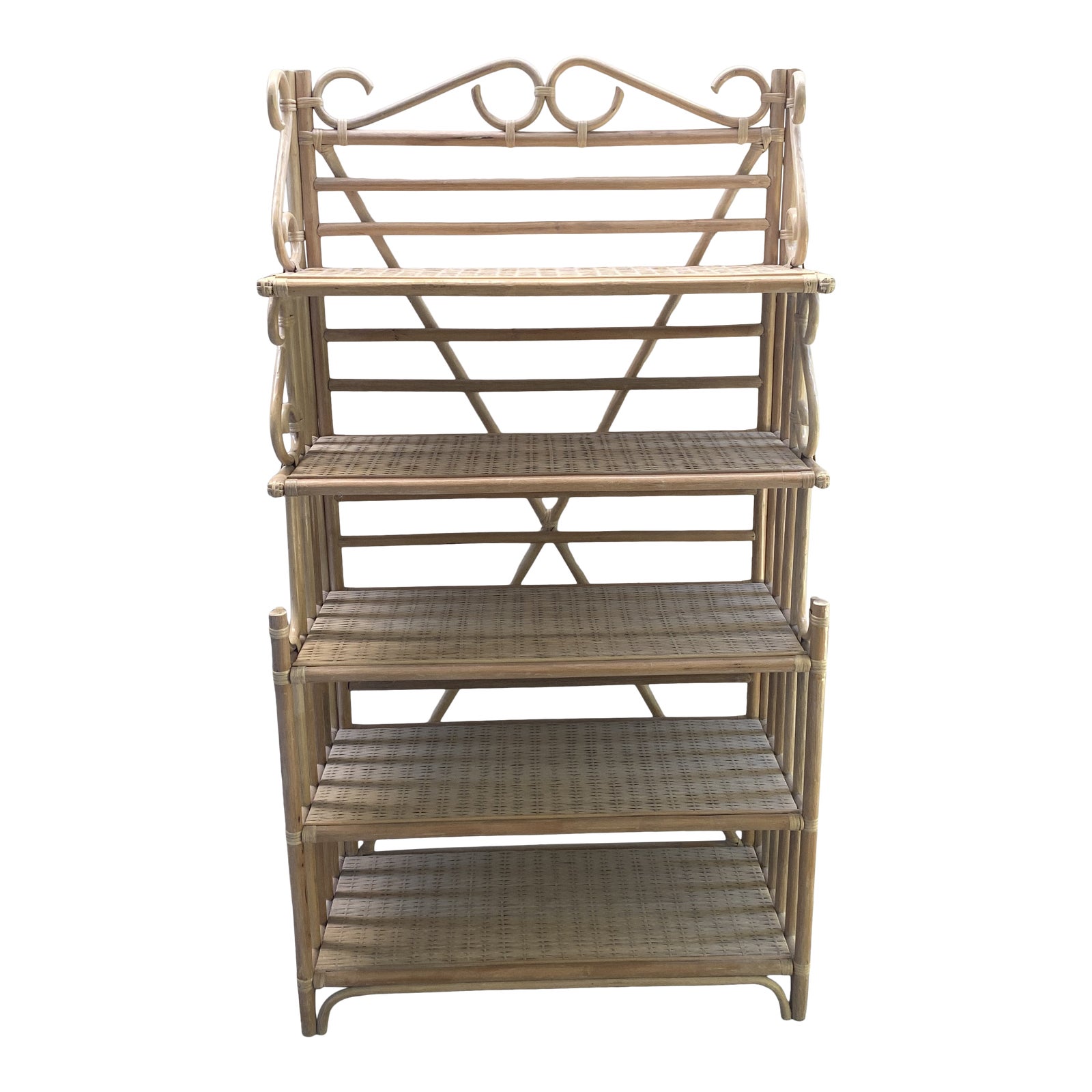 1970s Coastal Rattan Bakers Rack With Wicker Shelves Chairish