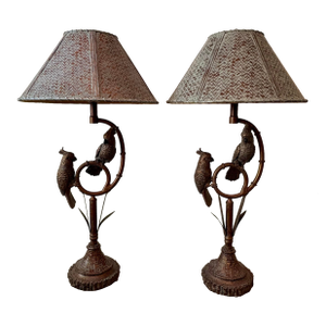 Vintage Late 20th Century Cockatoo Parrot Table Lamps - A Pair