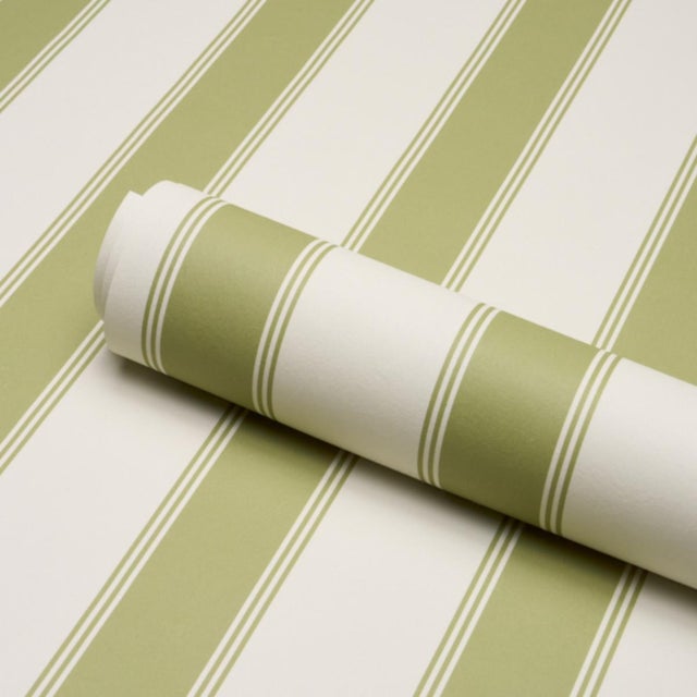Schumacher Schumacher Rafe Stripe Wallcovering In Leaf For Sale - Image 4 of 6