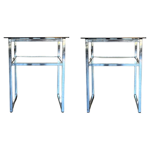 Chrome Mid Century Modern Italian Pair of Chrome Side Tables, circa 1970 For Sale - Image 8 of 18