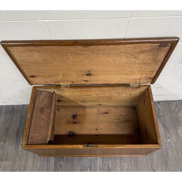 American Antique American Primitive Solid Pine Blanket Chest For Sale - Image 3 of 10