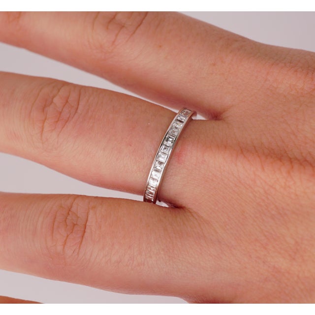 Carre Cut 1.50 Ct Channel Set Diamond Wedding Eternity Band Set in Platinum, Size 6 For Sale - Image 4 of 4