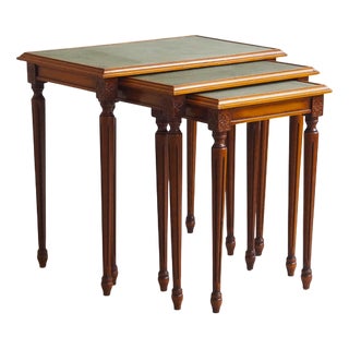 Vintage French Nesting Tables with Leather Tops, 1900, Set of 3 For Sale
