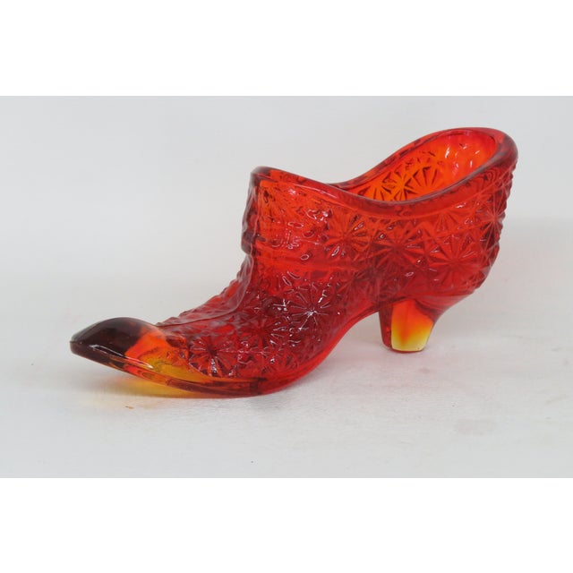 Mid-Century Modern Vintage Fenton Amberina Daisy and Button Glass Slipper Shoe Figurine 4562b For Sale - Image 3 of 13