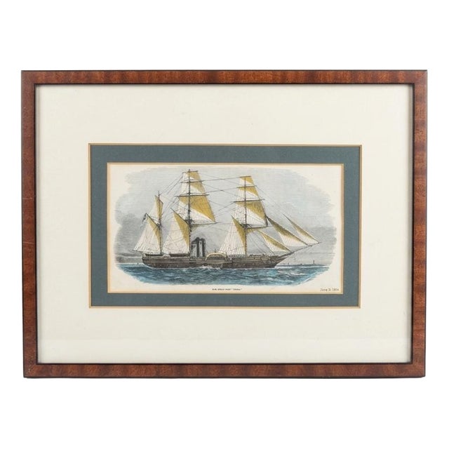 H. M. Steam-Ship Tiger, Hand-Tinted Lithograph, 1854, Framed For Sale