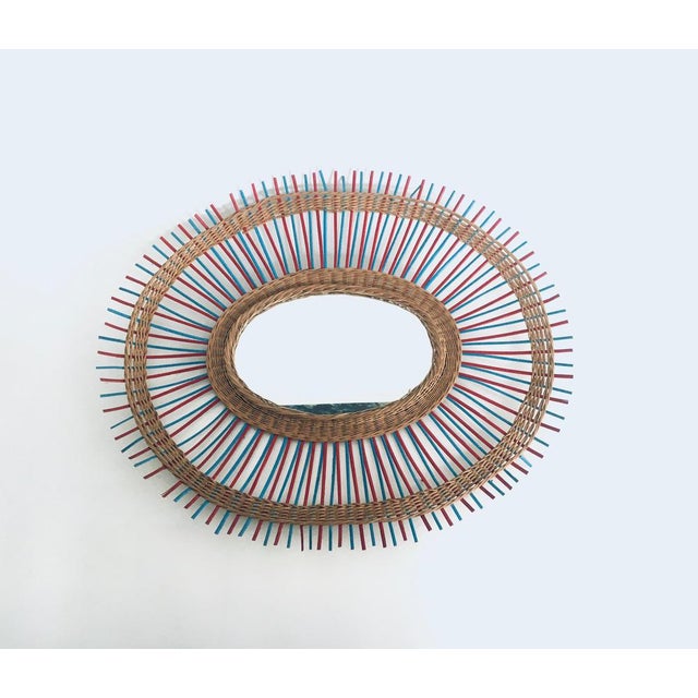 Vintage French Riviera Wicker Oval Mirror, France, 1950s For Sale - Image 10 of 15