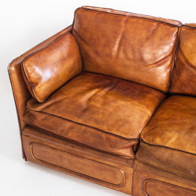 Brown Vintage Sofa and Club Chairs in Camel-Coloured Buffalo Leather from Roche Bobois, France, 1980s, Set of 3 For Sale - Image 8 of 18