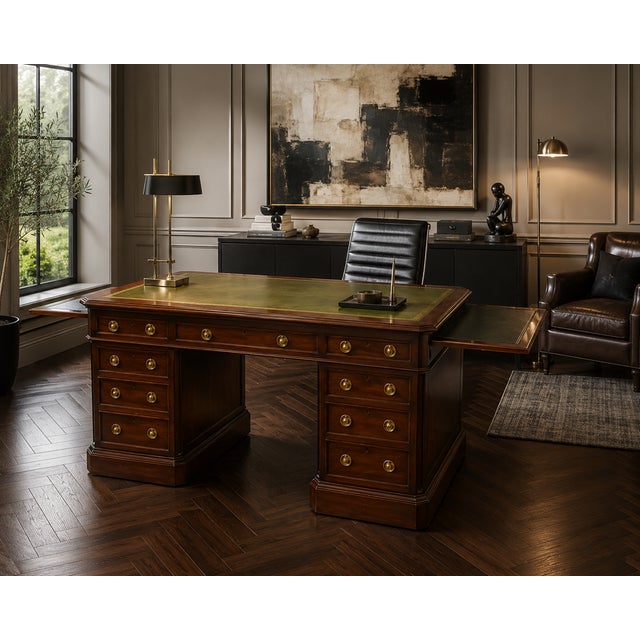A superb antique Victorian freestanding mahogany pedestal kneehole desk of exceptional quality and impressive proportions....