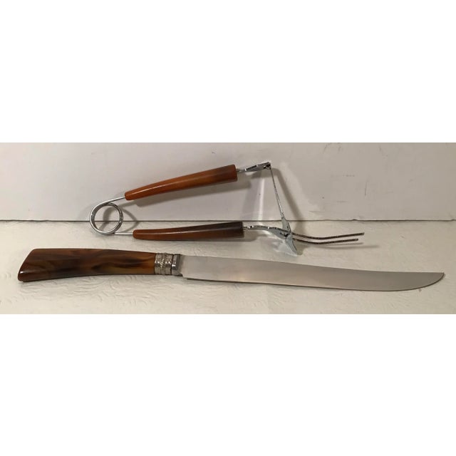 English Vintage Faux Bone Handle Sheffield Knife and Fork Server - Set of 2 For Sale - Image 3 of 6