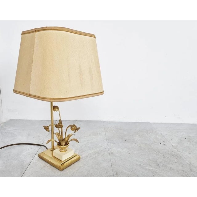 Vintage Brass Flower Table Lamp attributed to Massive, 1970s For Sale - Image 10 of 12