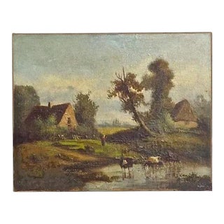 Antique British Pastoral Oil Painting For Sale