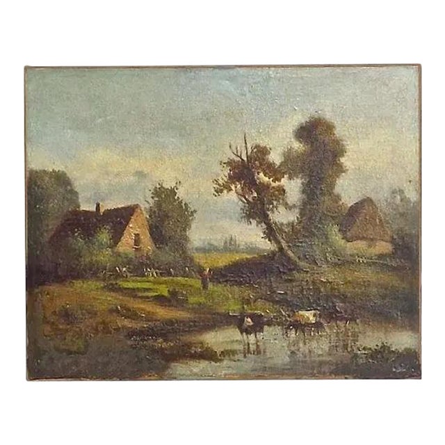Antique British Pastoral Oil Painting For Sale