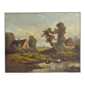 Antique British Pastoral Oil Painting