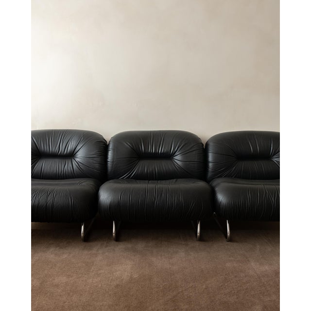Italian Leather and Chrome Lounge Chairs, 1980s, Set of 3 For Sale - Image 9 of 18