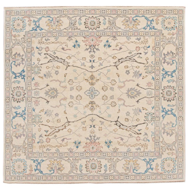New Beige Modern Oushak Square Wool Rug For Sale - Image 13 of 13