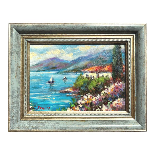 Framed Seascape Coast Oil Original Painting Contemporary by Valeriya Serova For Sale