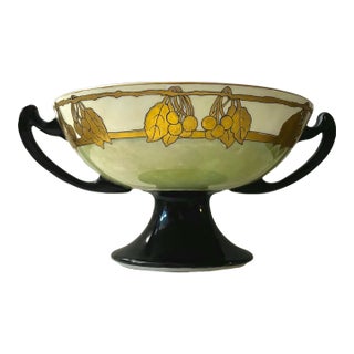 Antique Art Nouveau Hand-Painted Porcelain Pedestal Bowl, Signed C. M. Button, C. 1900 For Sale