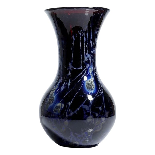 Large Vintage Purple Art Glass Vase with Silver Inclusions, 1960s For Sale