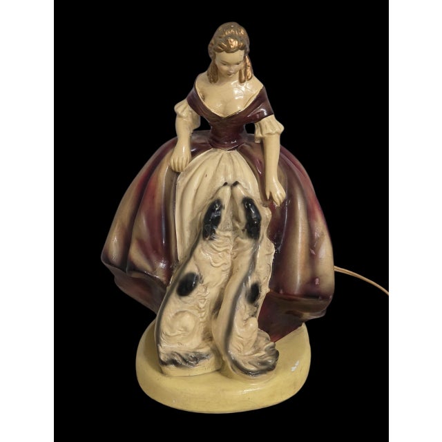 Vintage Mid-Century Modern Italian Figural Ceramic Lamp With Borzoi Dogs – Working Table Lamp For Sale - Image 10 of 12