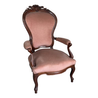 Antique Louis XV Armchair, Upholstered Fabric, Carved Wood, 20th Century For Sale