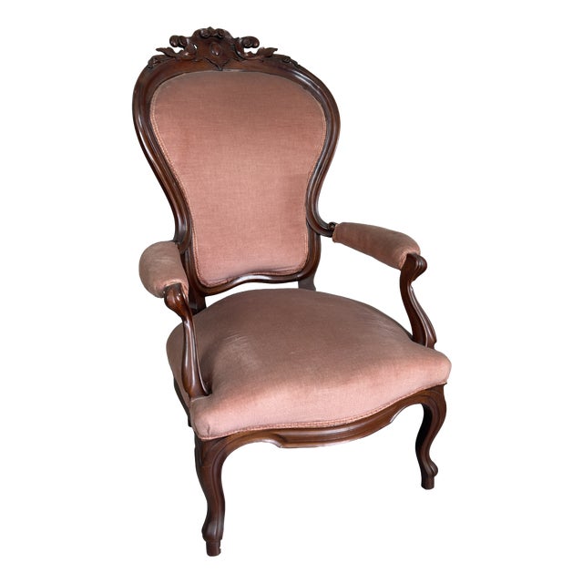 Antique Louis XV Armchair, Upholstered Fabric, Carved Wood, 20th Century For Sale