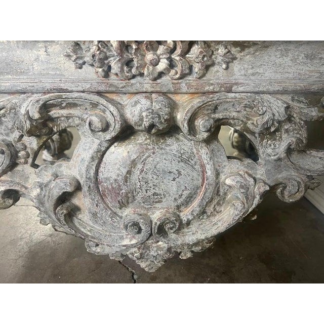 Monumental Painted Rococo Style Coffee Table W/ Marble Top For Sale In Los Angeles - Image 6 of 15