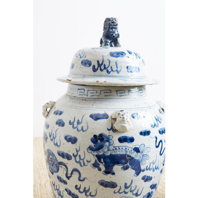 Pair Of Chinese Blue And White Ginger Jars And Foo Dogs Chairish