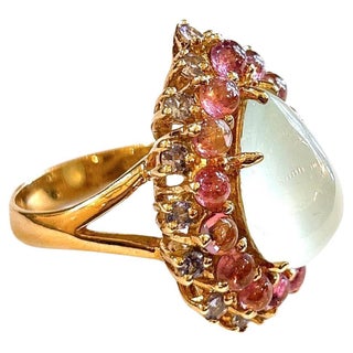 Bochic “Orient” Aqua, Tanzanite & Tourmaline Cluster Ring Set 18K Gold & Silver, Size 9.5 For Sale