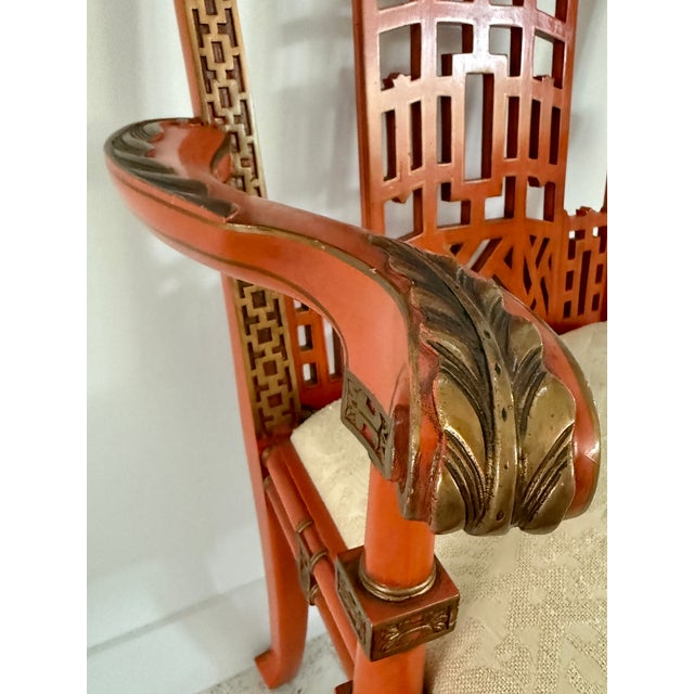 George III Style Orange & Gold Armchair by Maitland Smith From 70's For Sale - Image 10 of 14