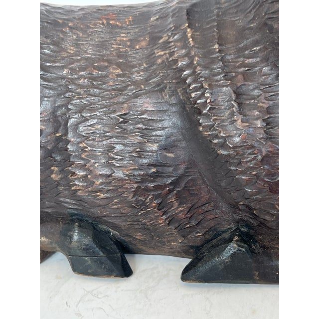 Burnt Umber Vintage Black Forest Style Hand Carved Wood Stag Deer Sculpture With Antlers For Sale - Image 8 of 12