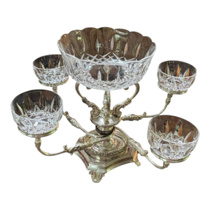 Mid 20th Century Antique Silver-Plated and Cut-Crystal Epergne Center Piece