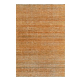 Rug & Kilim’s Hand-Knotted Rug in Gold-Orange, Brown Striations For Sale