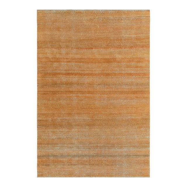 Rug & Kilim’s Hand-Knotted Rug in Gold-Orange, Brown Striations For Sale
