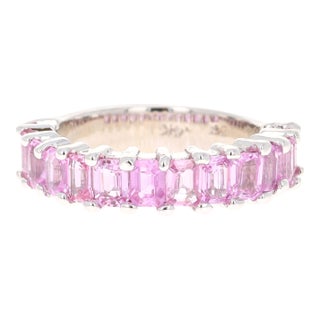 Roshe Jewels 3.44 Carat Emerald Cut Pink Sapphire Ring in 18k White Gold, Size 7 For Sale