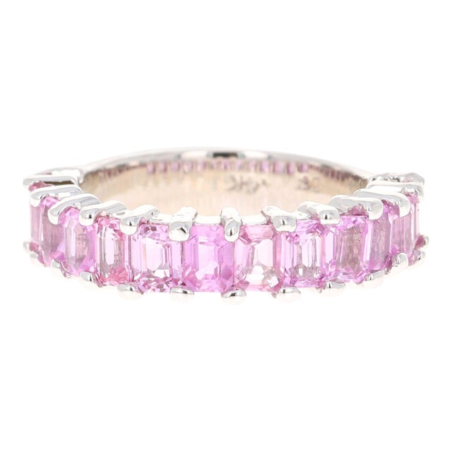 Roshe Jewels 3.44 Carat Emerald Cut Pink Sapphire Ring in 18k White Gold, Size 7 For Sale