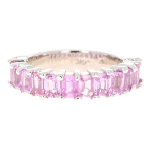 Roshe Jewels 3.44 Carat Emerald Cut Pink Sapphire Ring in 18k White Gold, Size 7
